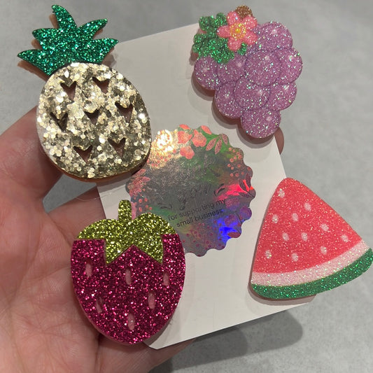 Glitter Hair clips! 4pk Fruity Fresh variety pack