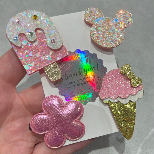 Glitter Hair clips! 4pk baby pink Mickey variety pack