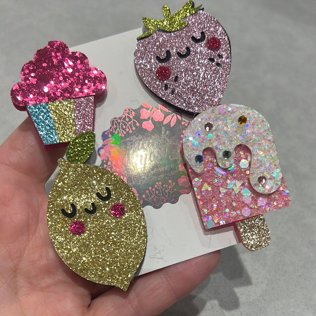 Glitter Hair clips! 4pk Sweet Treats variety pack