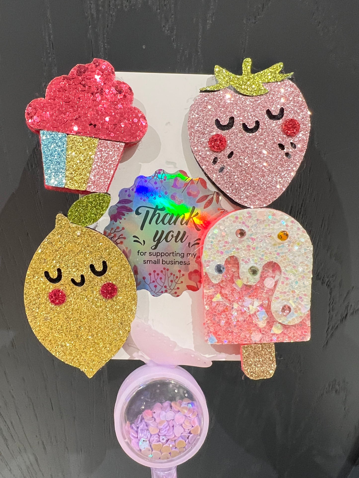 Glitter Hair clips! 4pk Sweet Treats variety pack