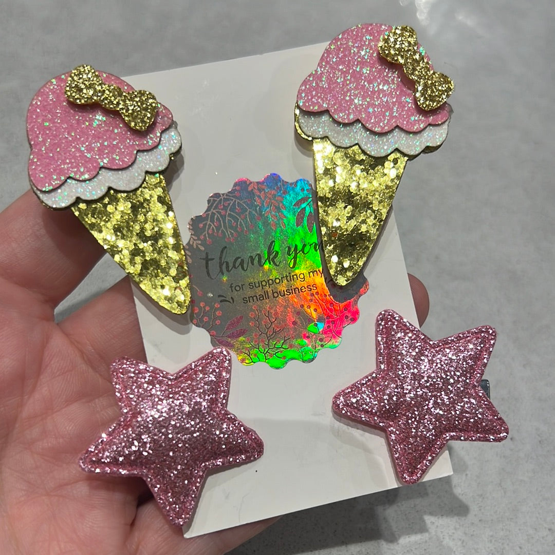 Glitter Hair clips! 4pk icecream pigtail pack