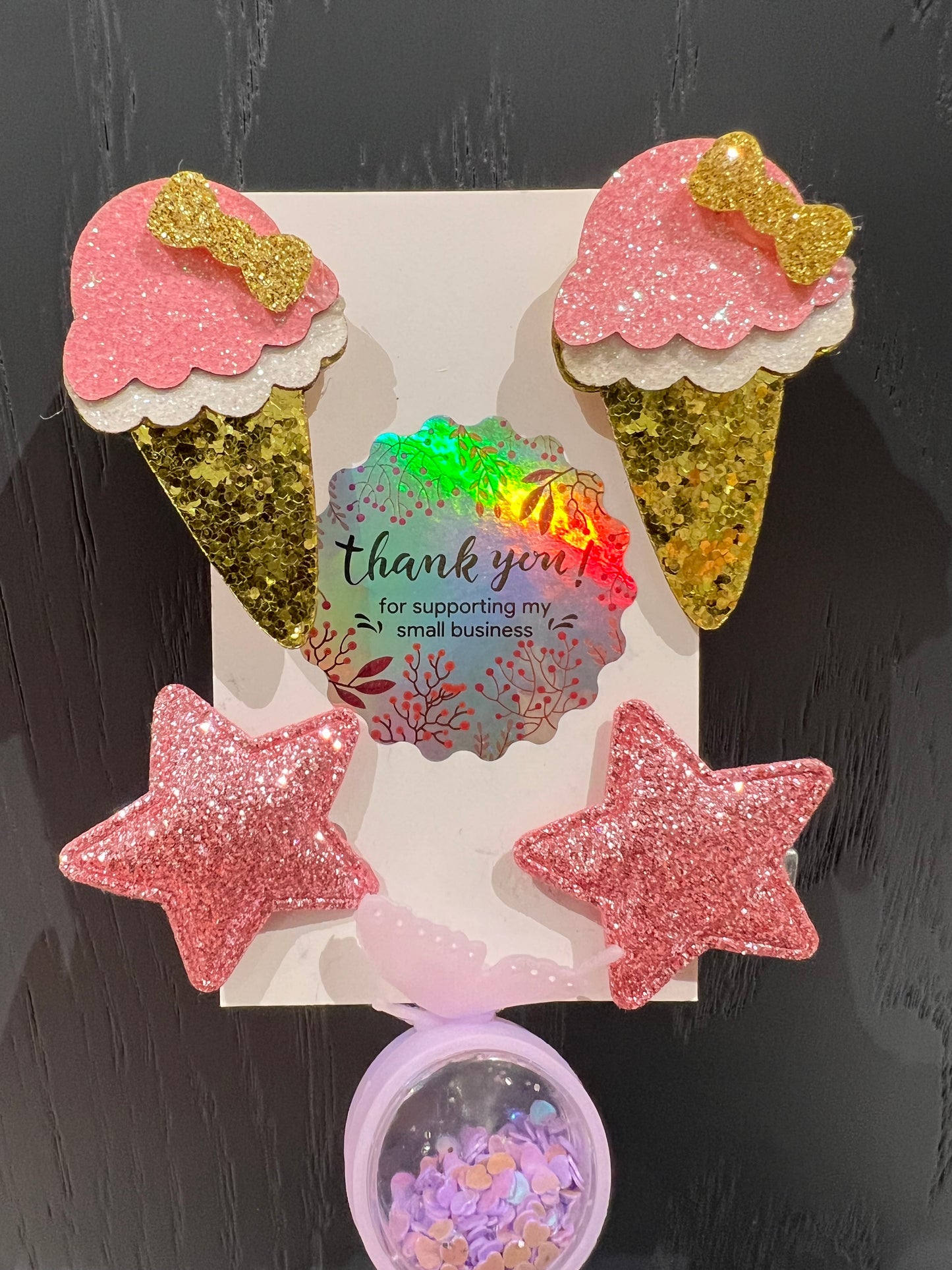 Glitter Hair clips! 4pk icecream pigtail pack