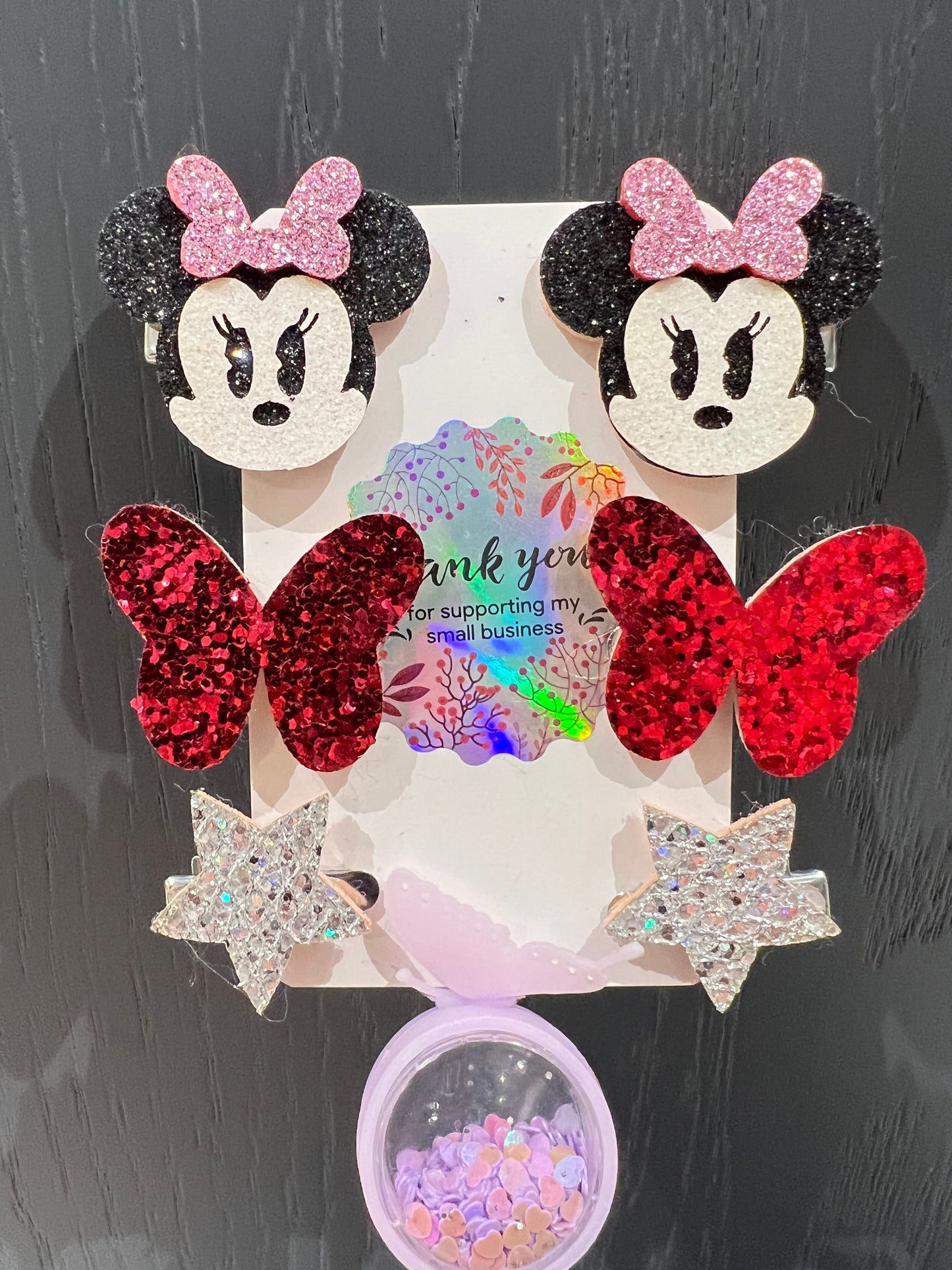 Glitter Hair clips! 6pk Minnie pigtail pack