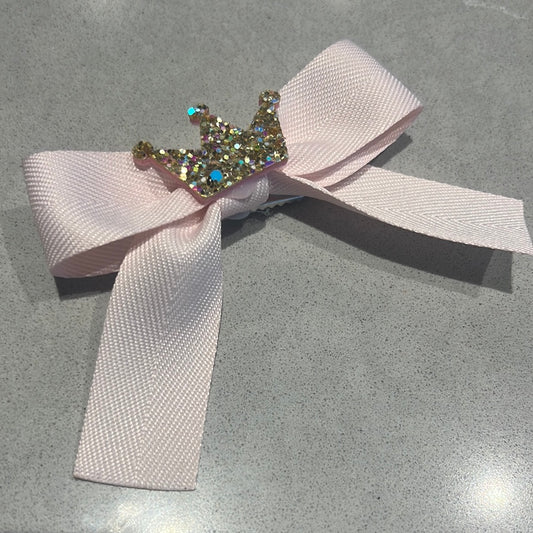 Large Pink Glitter Crown Bow