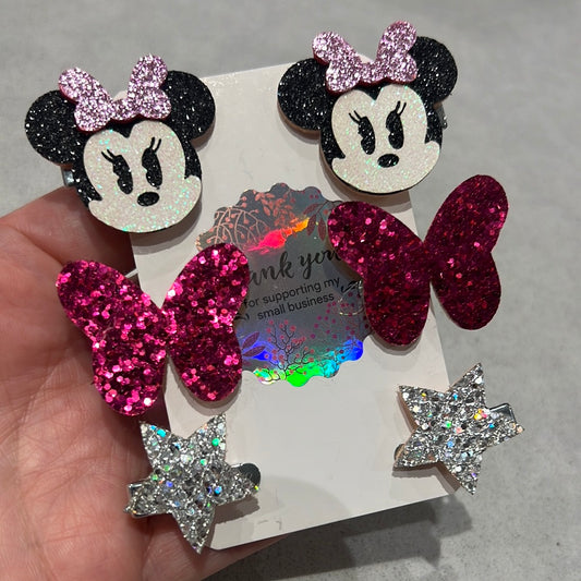 Glitter Hair clips! 6pk Minnie pigtail pack