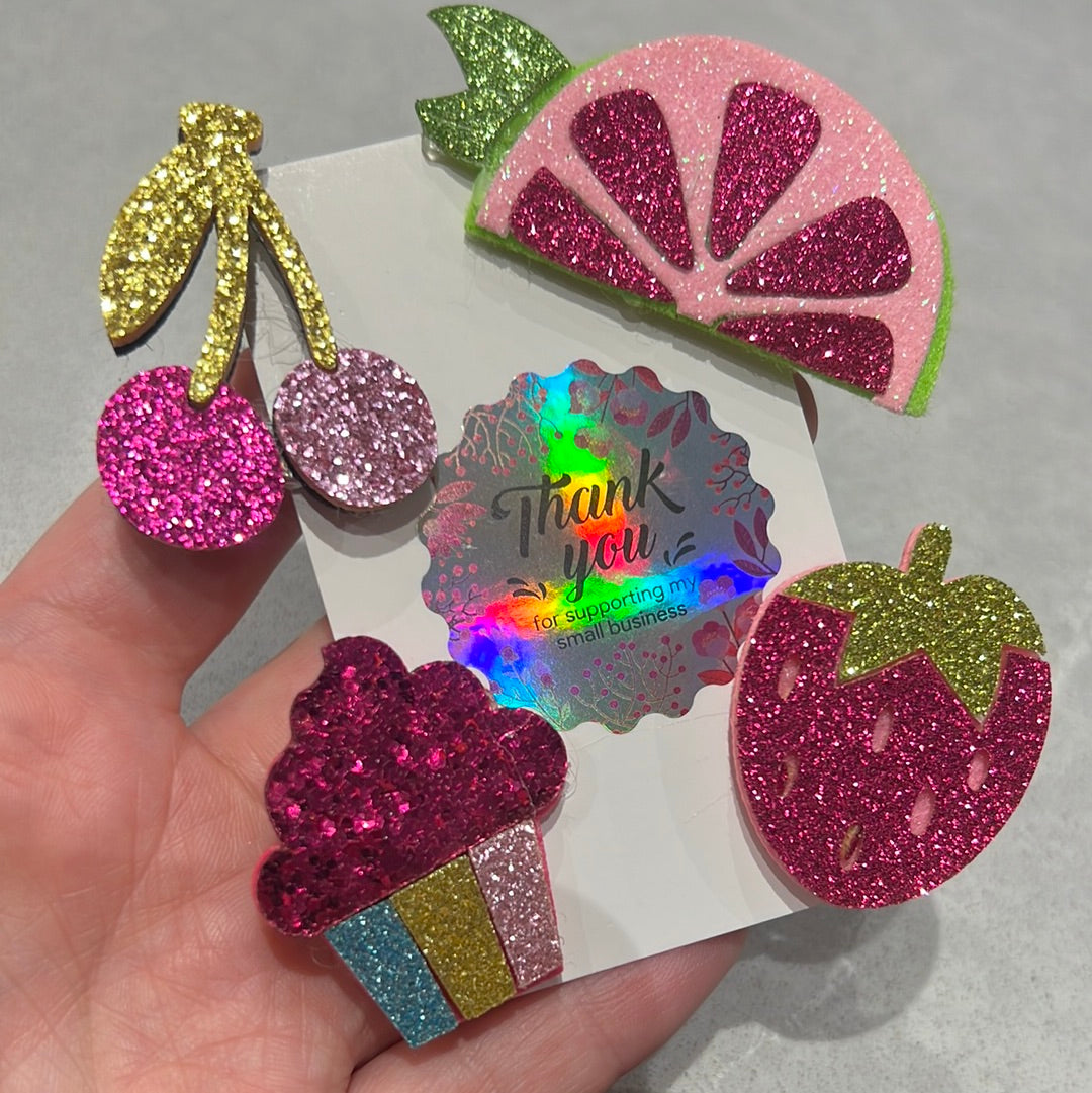 Glitter Hair clips! 4pk Fuchsia fruity variety pack