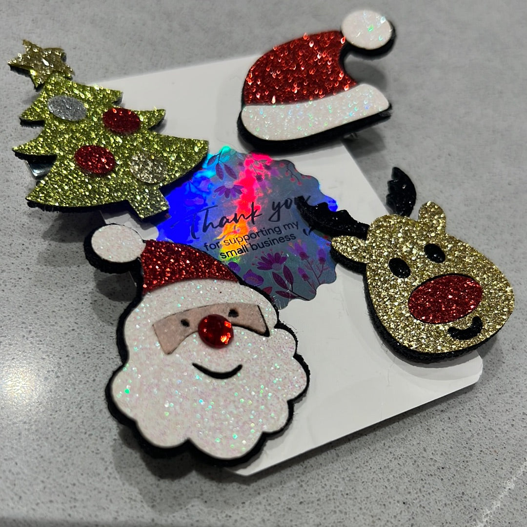 Glitter Hair clips! 4pk Christmas theme.