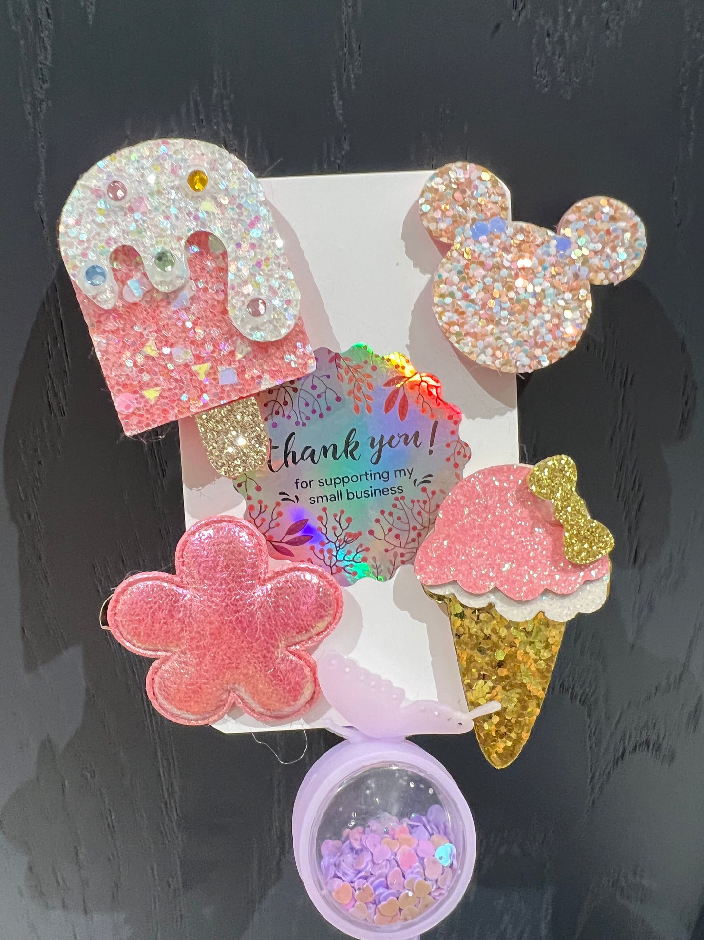 Glitter Hair clips! 4pk baby pink Mickey variety pack