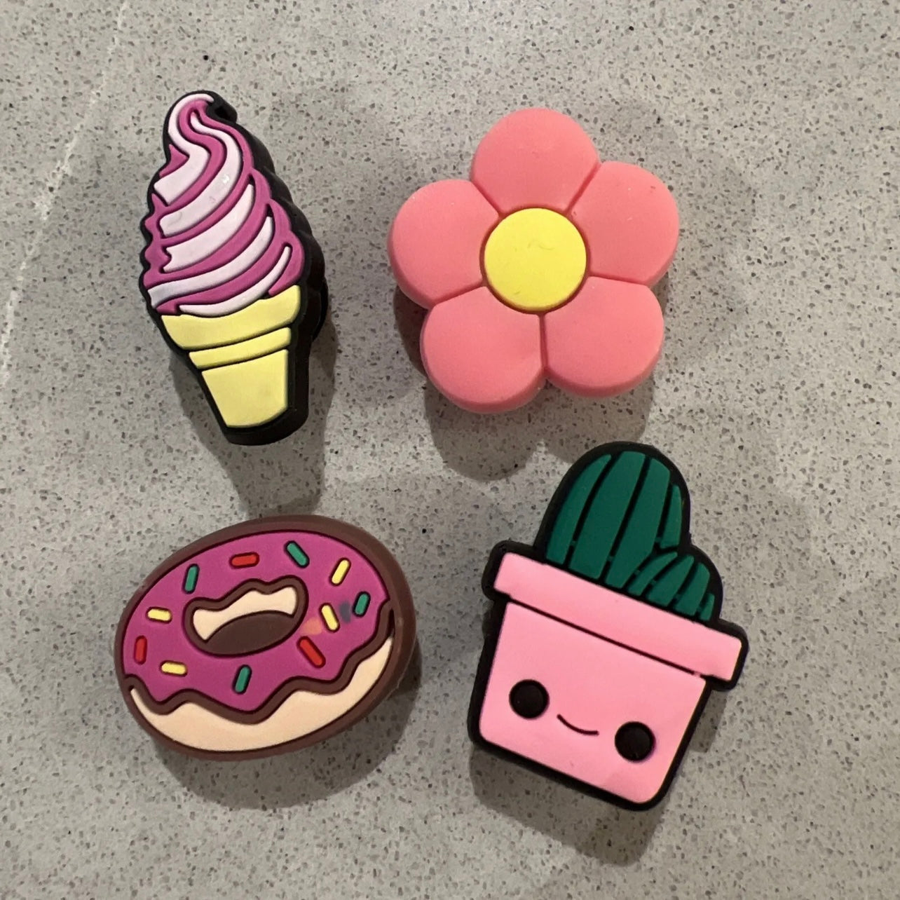 Croc charm set 4pk - cactus cute! - donut, flower, ice cream!